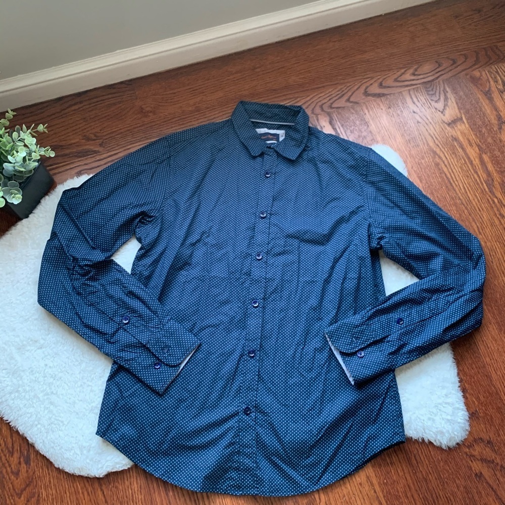 Gentlemen’s Outfitters Navy Blue Diamond Print Button Down Shirt Small NWT